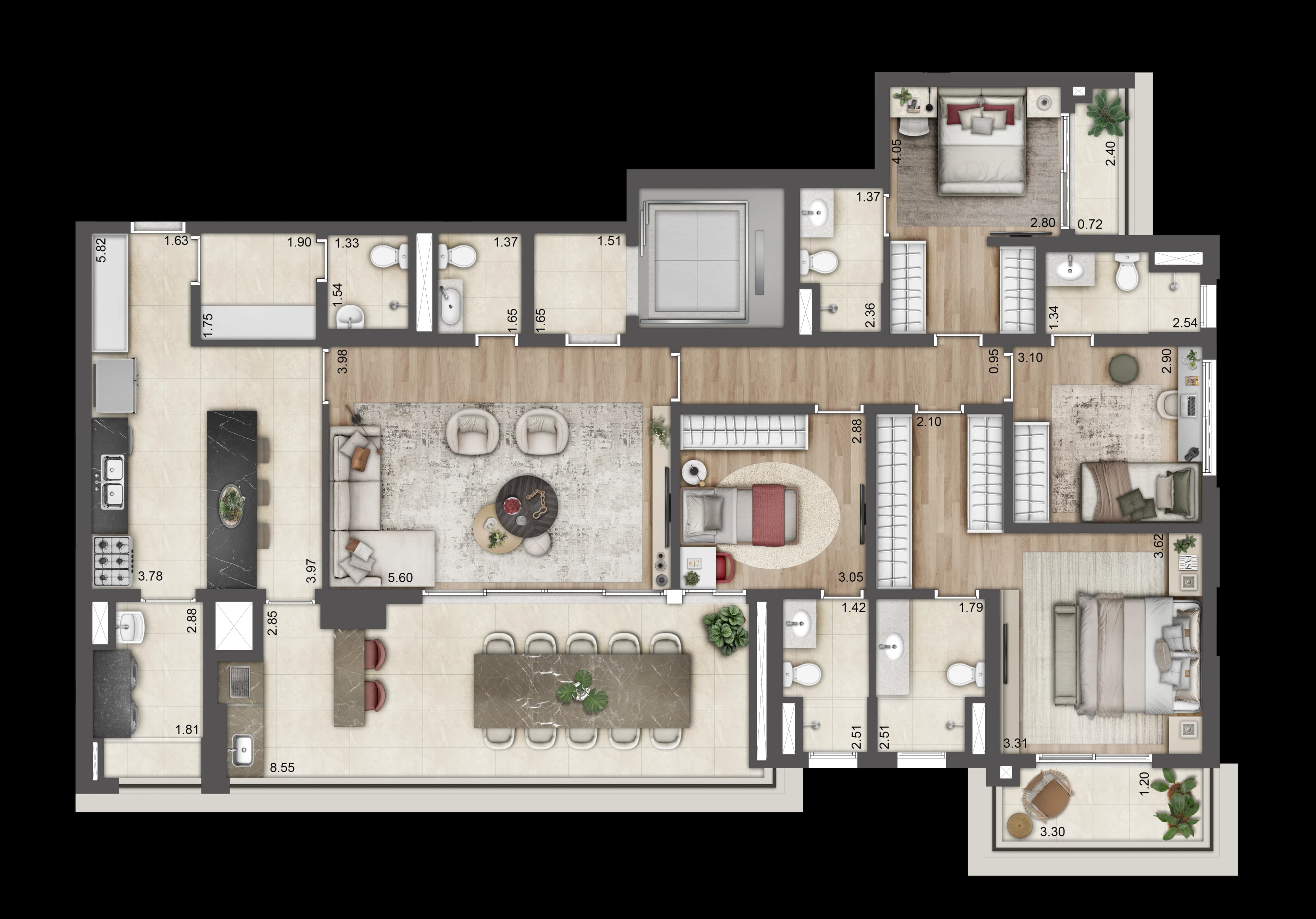 Planta de Torre A - 180m² - Jardim da Hípica