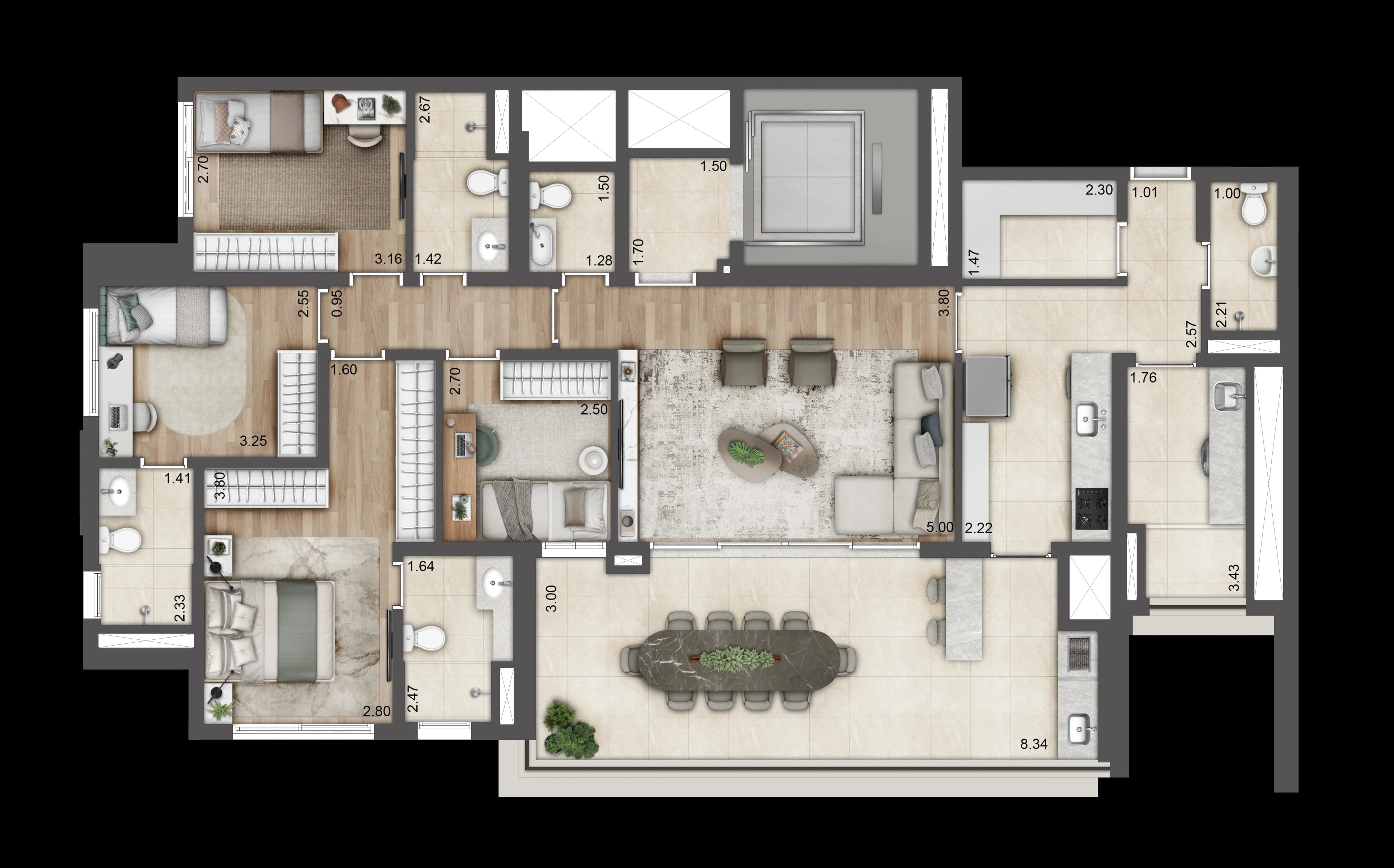 Planta de Torre B - 149m² (Final 6: 150m²) - Jardim da Hípica