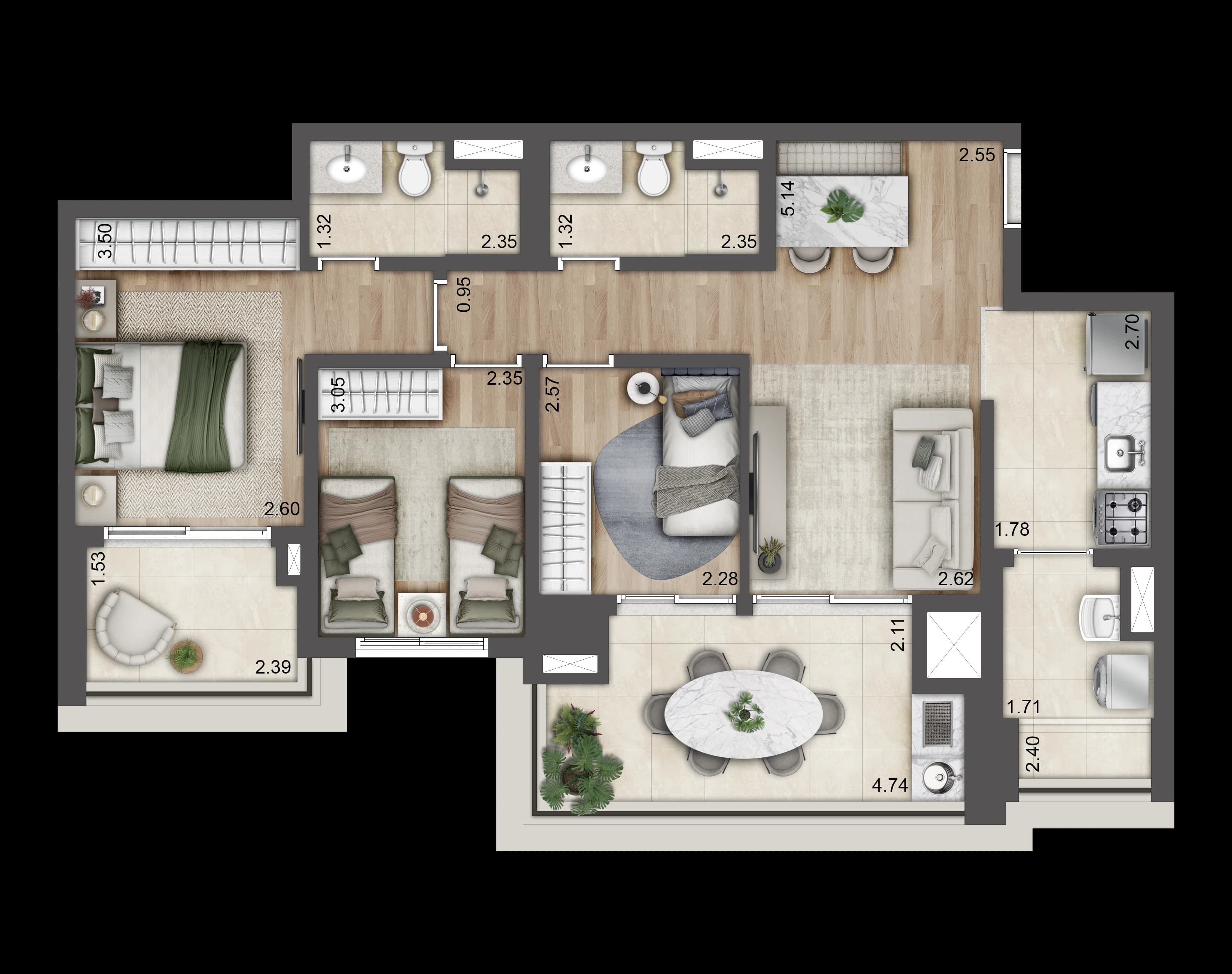 Planta de Torre C - 84m² - Jardim da Hípica