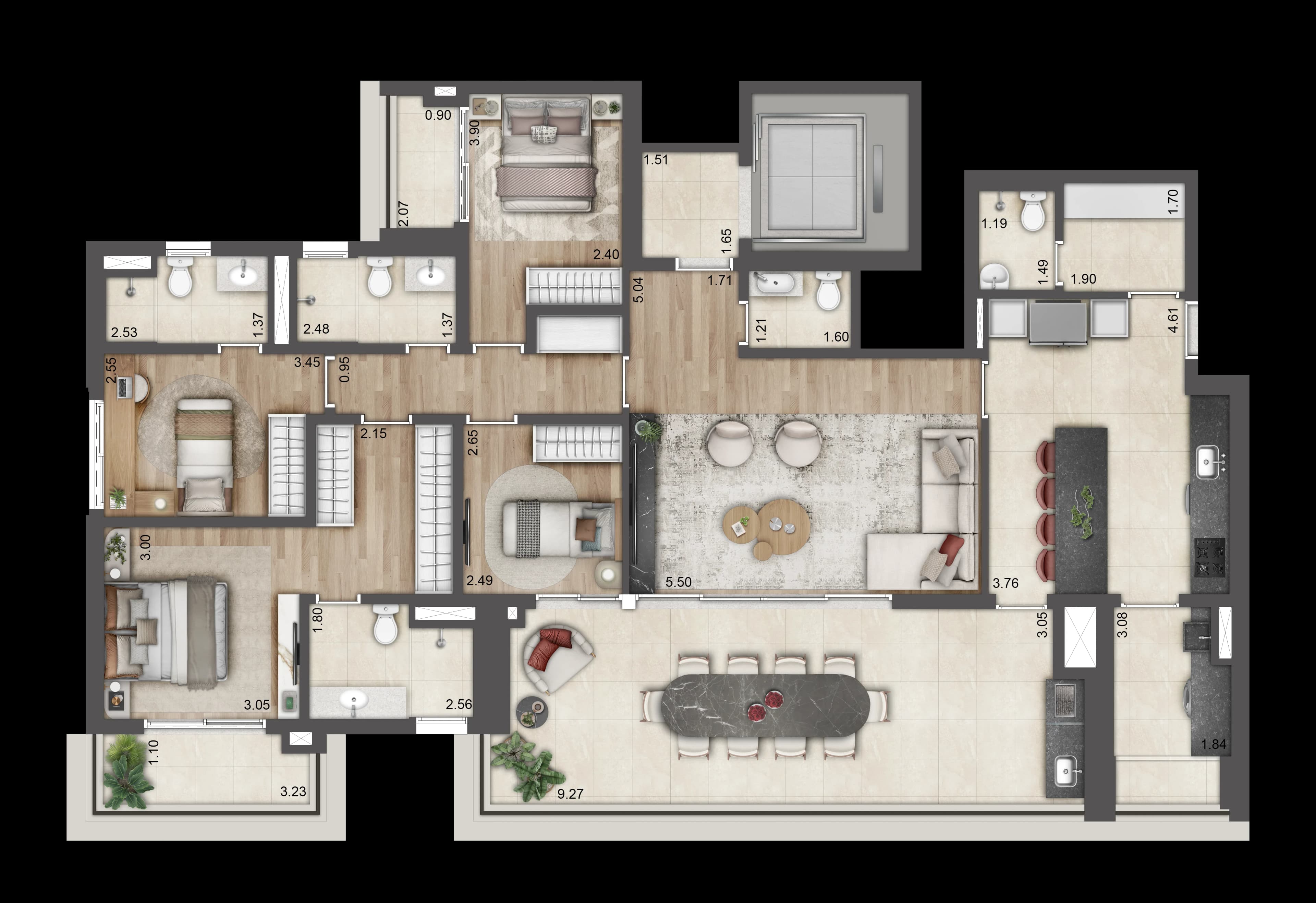 Planta de Torre C - 171m² - Jardim da Hípica