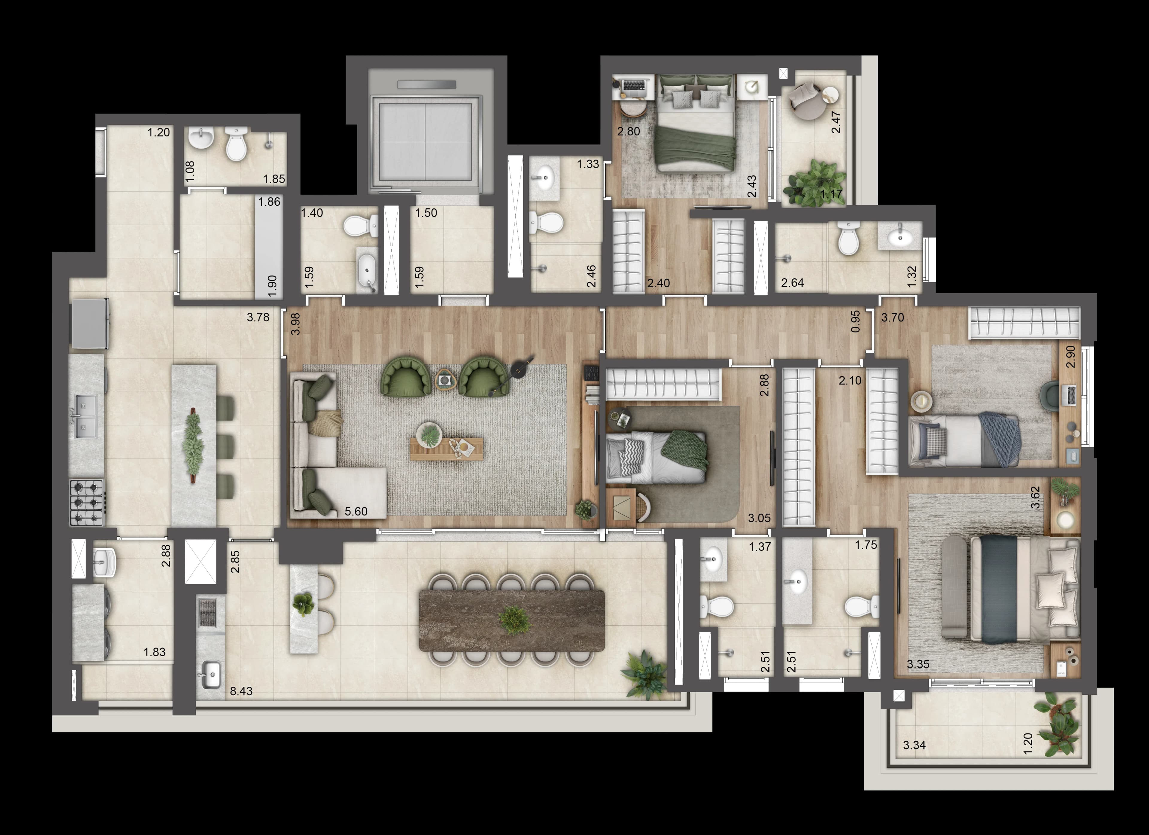 Planta de Torre D - 184m² - Jardim da Hípica